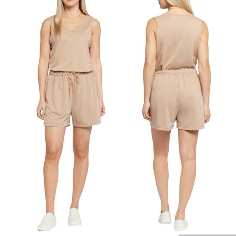 NYDJ Tan Terry Lounge Set Tank Top Shorts 2 Piece Comfort Loungewear L/XL